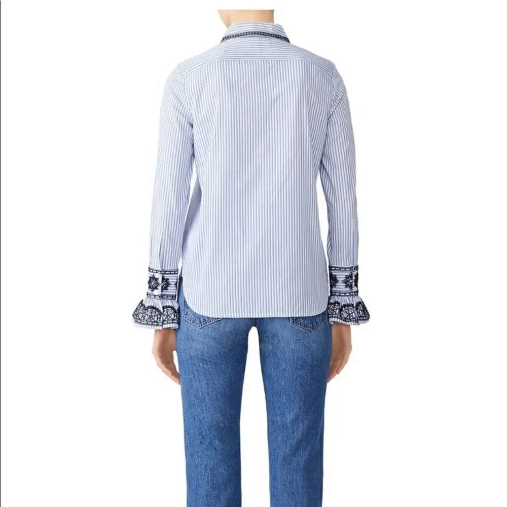 TORY BURCH Ladies Detailed Sleeve Striped Paige Button-down Shirt